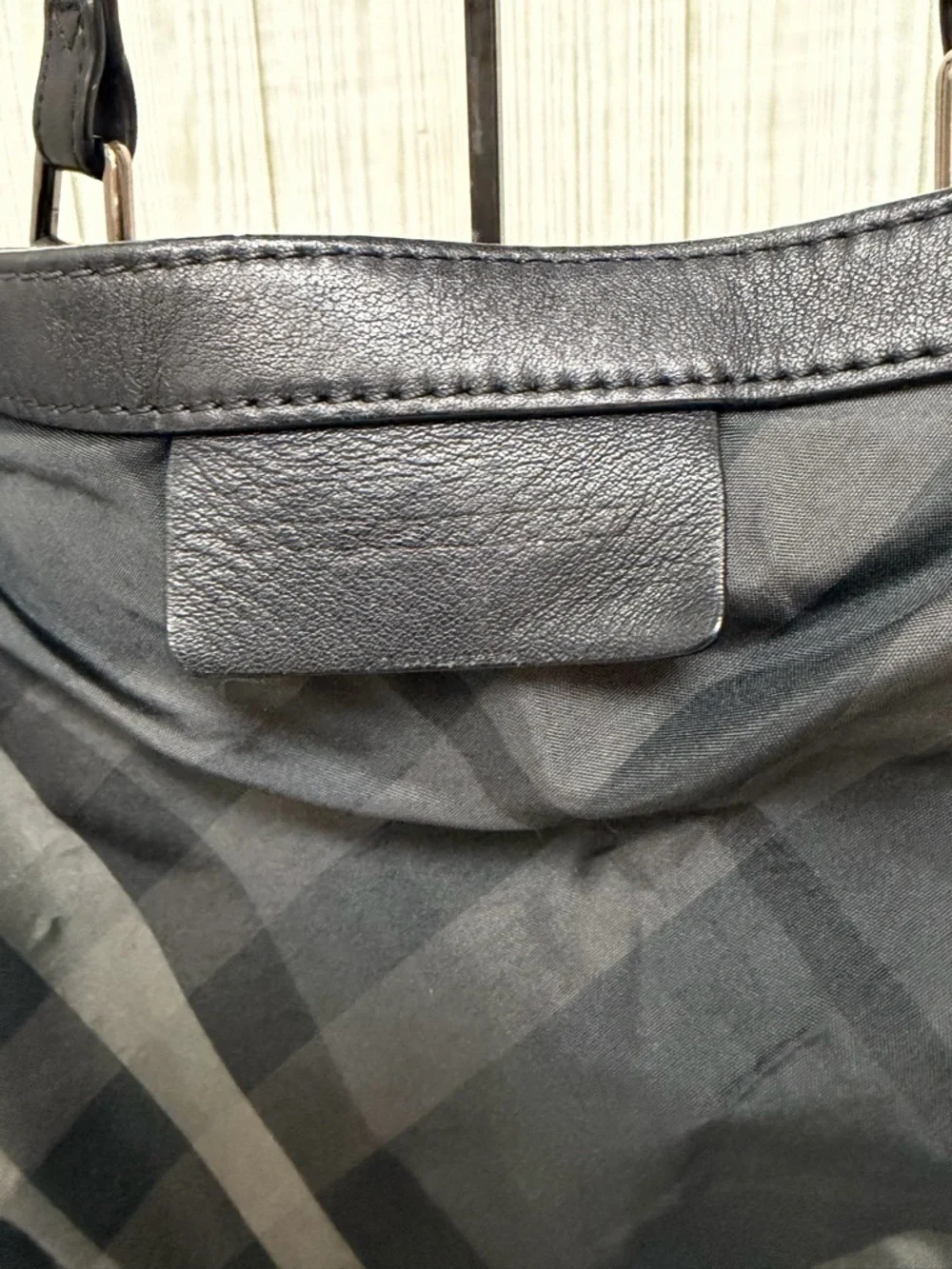 Burberry Black Nova Check Nylon Tote Bag Leather Trim Shoulder Bag Large